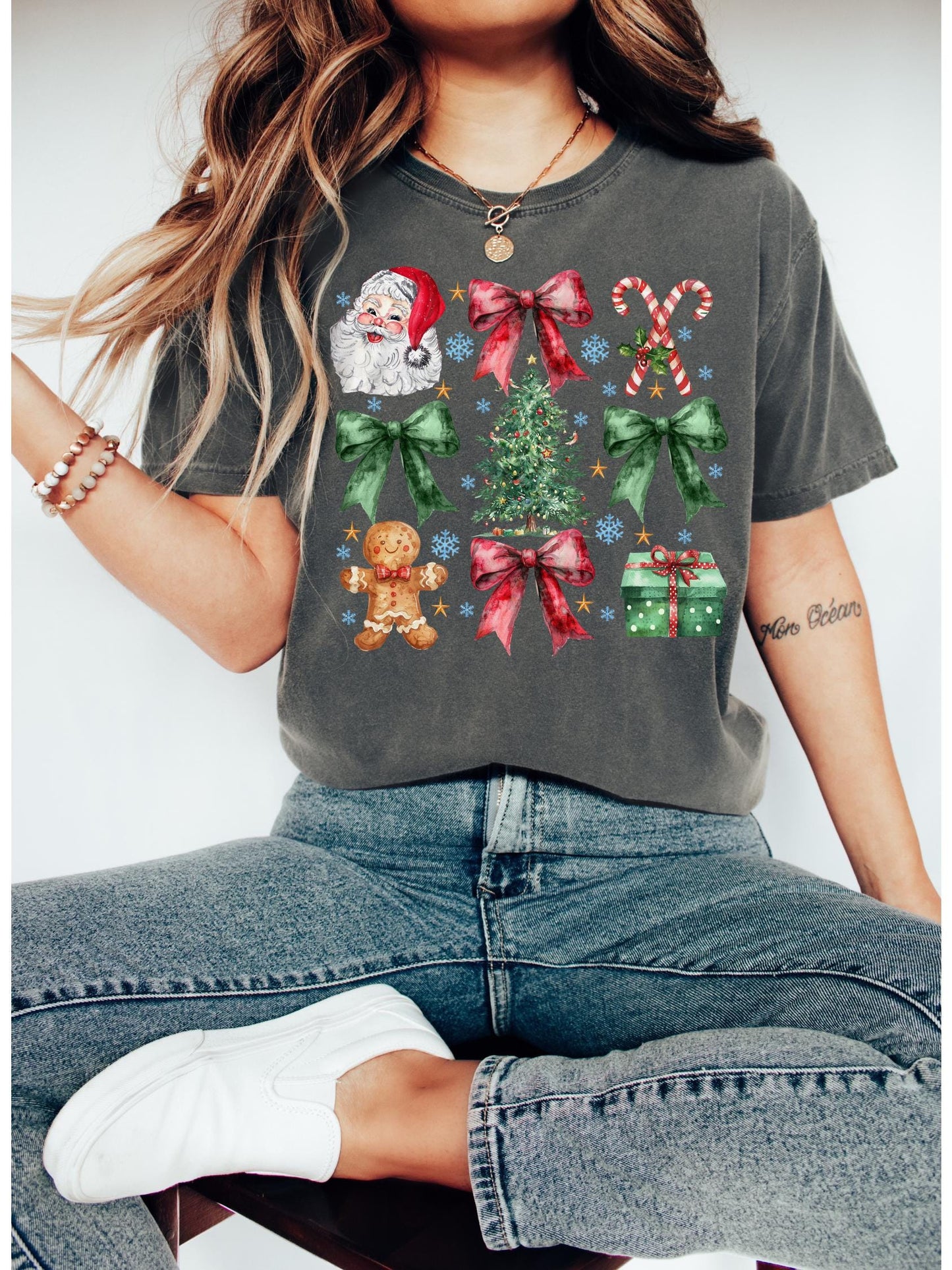 Comfort Colors Christmas Coquette Bow Shirt, Christmas Tree Cake Shirt, Aesthetic Christmas Shirt, Girly Christmas Graphic Tee