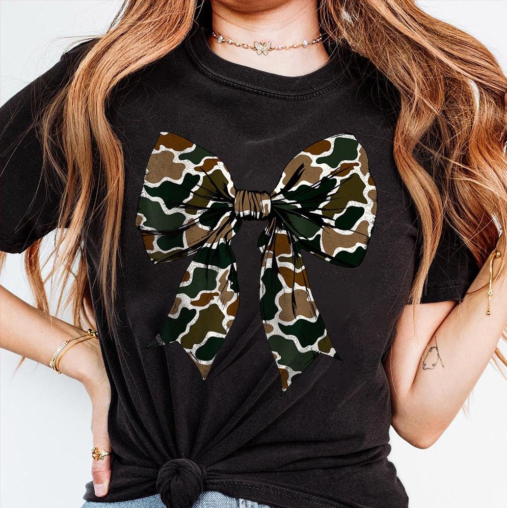 Comfort Colors Camo Coquette Bow Shirt, Dove Season Shirt, Girls Camo Bow Shirt Shirt, Hunting Sublimation For Tees V6, Coquette Bow Shirt, Camo Dude Print Shirt