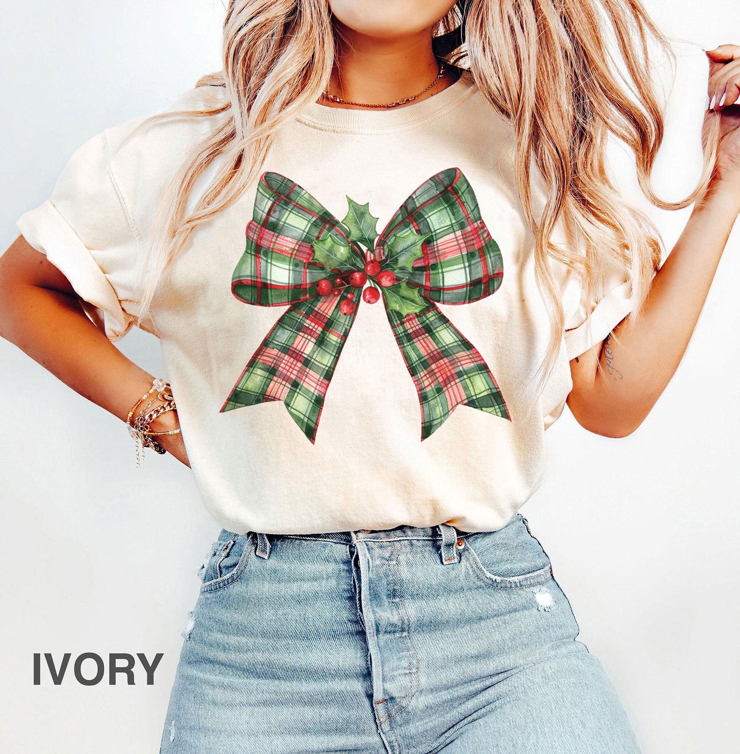 Comfort Colors Christmas Bow Shirt, Coquette Bow Shirts, Christmas Girly Tees, Christmas Gift, Christmas Retro Tee, Xmas Coquette Shirts #2