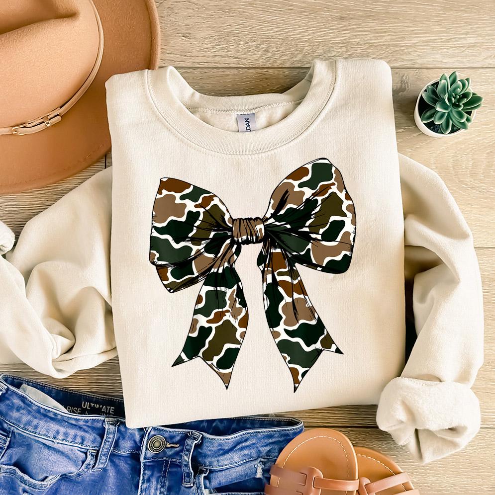 Camo Coquette Bow Sweatshirt, Dove Season Shirt, Girls Camo Bow Shirt Shirt, Hunting Sublimation For Tees V6, Coquette Bow Shirt, Camo Dude Print Shirt