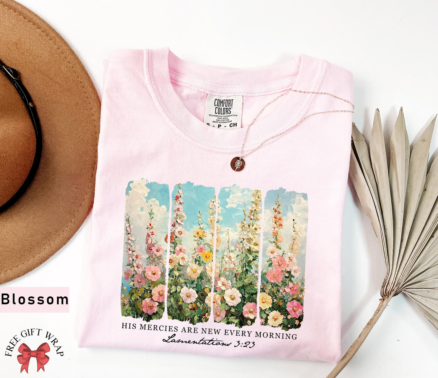 His Mercies Are New Every Morning Comfort Colors Shirt, Retro Flower Christian Faith Cozy Bible Verse Quotes