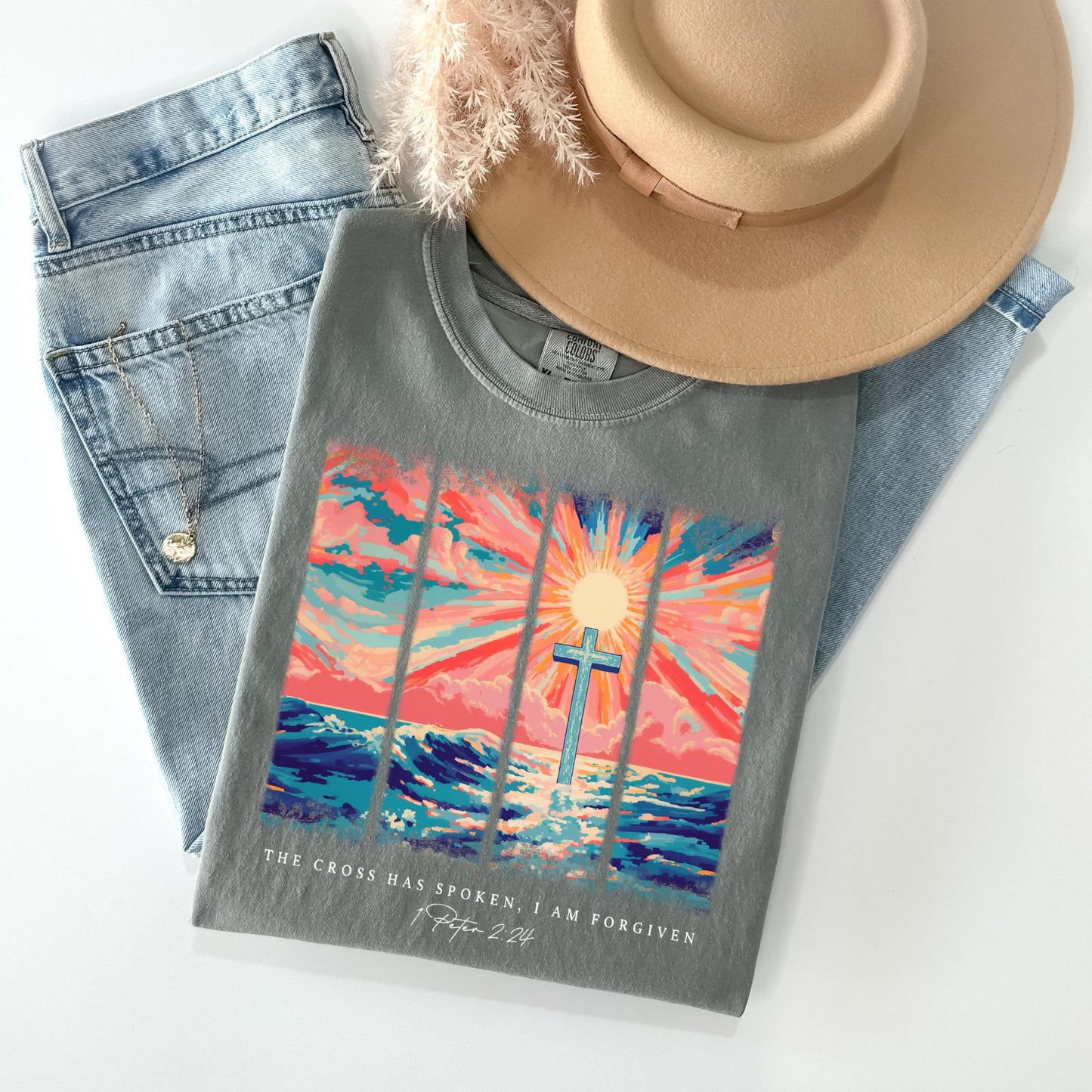 The Cross Has Spoken I Am Forgiven Comfort Colors Shirt, Peter 2:24 Women'S Bible Motivational Faith Prayer Gifts