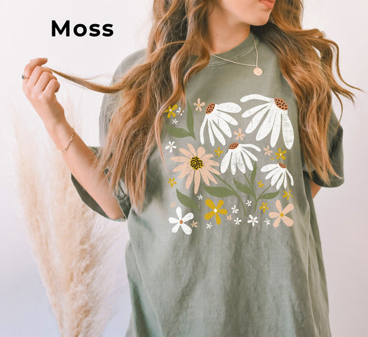 Flowers Boho Wildflower Comfort Colors Shirt, Floral Nature Vintage Botanical, Oversized Tee