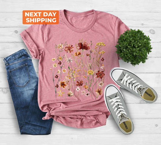 Wildflower Mothers Day Gift Vintage Cottagecore Comfort Colors Shirt, Goblincore Boho Nature Botanical