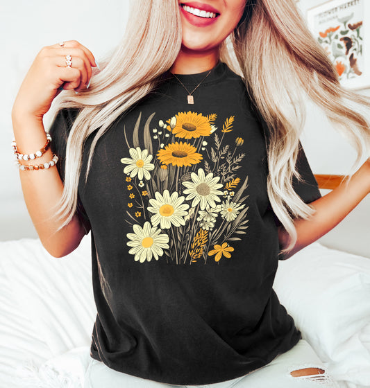 Spring Flowers Floral Cottagecore Comfort Colors Shirt, Botanical Summer Nature Wildflower