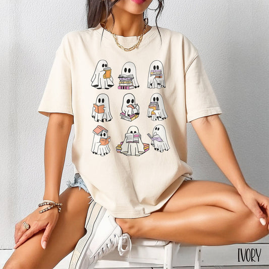 Comfort Colors Book Lover Ghost Halloween Shirt, Spooky Season Shirt, Teacher Halloween Shirt, Librarian Shirt, Reading Shirt