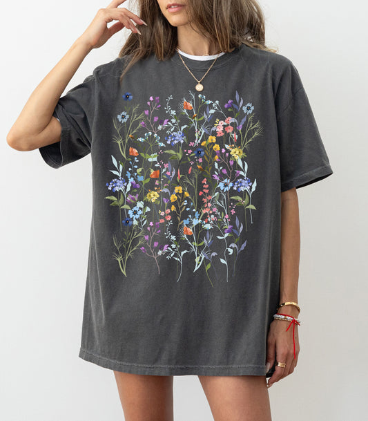 Vintage Pressed Flowers Comfort Colors Shirt, Boho Cottagecore Botanical Floral Wildflowers, Gift For Gardener