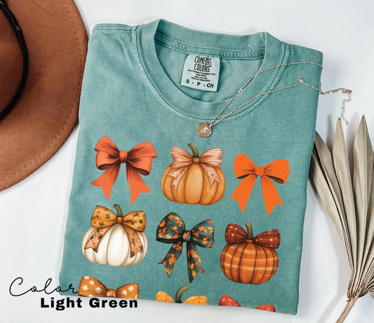Comfort Colors Retro Fall Pumpkin Bow Shirt, Fall Coquette Bow Sweatshirt, Autumn Pumpkin Tee, Fall T-Shirt , Comfort Colors® Shirt, Thanksgiving Shirt