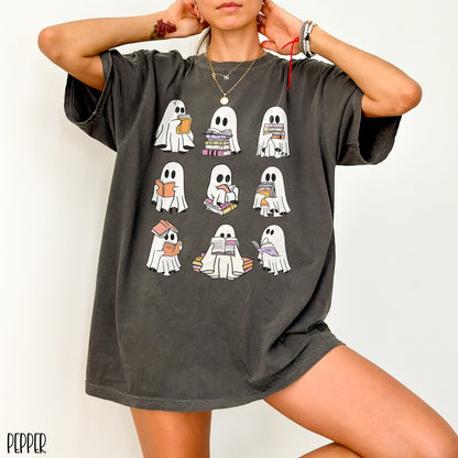 Comfort Colors Book Lover Ghost Halloween Shirt, Spooky Season Shirt, Teacher Halloween Shirt, Librarian Shirt, Reading Shirt