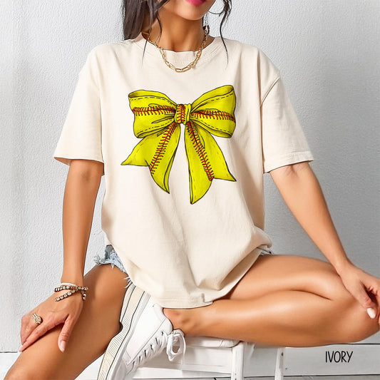 Comfort Colors Coquette Softball Bow Shirt, Softball Bow Shirt, Softball Mom Shirt, Game Day Shirt, Fall Sports Gift