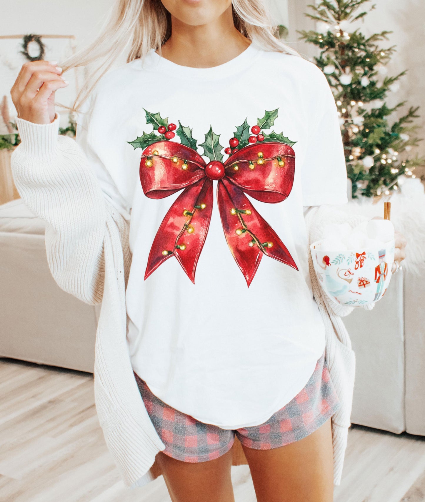 Comfort Colors Christmas Bow Shirt, Coquette Bow Shirts, Christmas Girly Tees, Christmas Gift, Christmas Retro Tee, Xmas Coquette Shirts