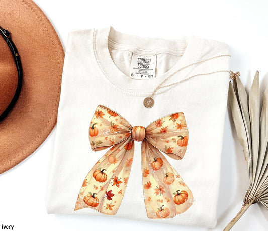 Comfort Colors Coquette Fall Shirt, Pumpkin Bow Shirt, Pumpkin Shirts For Women, Thanksgiving Shirt