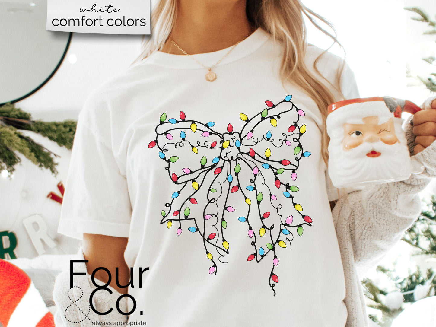 Comfort Colors Christmas Coquette Bow Shirt, String Light Bow Shirt