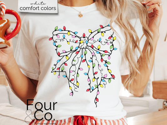 Comfort Colors Christmas Coquette Bow Shirt, String Light Bow Shirt