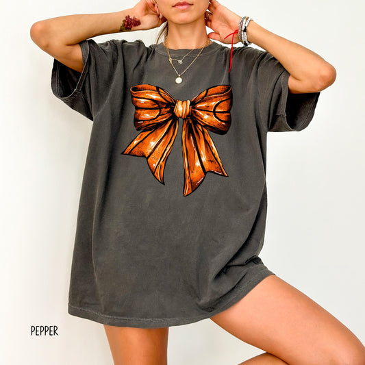 Comfort Colors Coquette Basketball Bow Shirt, Basketball Bow Tee, Basketball Mom Shirt, Fall Shirt, Game Day T Shirts