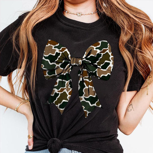 Comfort Colors Camo Coquette Bow Shirt, Dove Season Shirt, Girls Camo Bow Shirt Shirt, Hunting Sublimation For Tees V6, Coquette Bow Shirt, Camo Dude Print Shirt