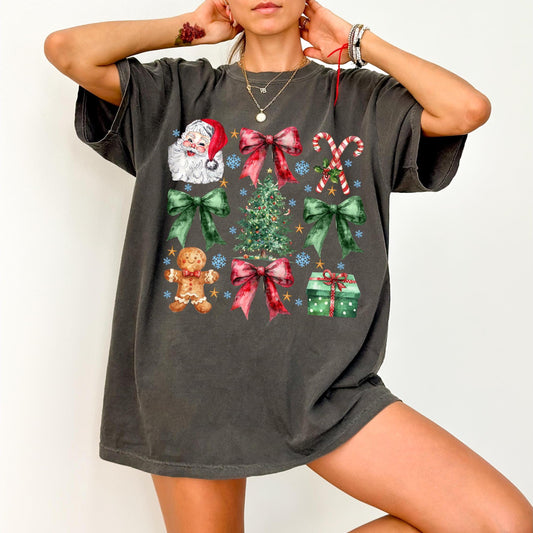 Comfort Colors Christmas Coquette Bow Shirt, Christmas Tree Cake Shirt, Aesthetic Christmas Shirt, Girly Christmas Graphic Tee