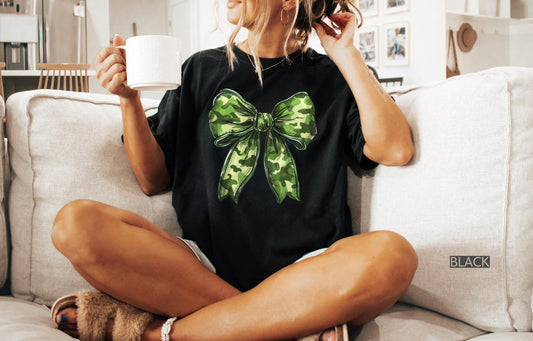 Comfort Colors Camo Bow Shirt, Camo Coquette Shirt, Hunting Shirt, Fall Shirt, Camouflage Bow Shirt, Camo Shirt