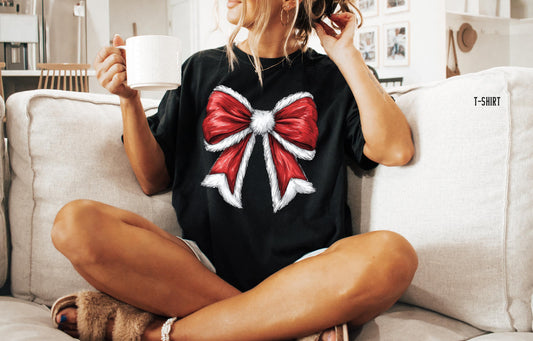 Comfort Colors Coquette Christmas Shirt, Christmas Bow Shirt, Christmas Girl Shirt, Retro Christmas Shirt, Christmas 2024 Long Sleeve Shirt