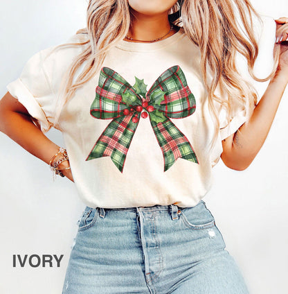 Comfort Colors Christmas Bow Shirt, Coquette Bow Shirts, Christmas Girly Tees, Christmas Gift, Christmas Retro Tee, Xmas Coquette Shirts #2