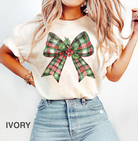 Comfort Colors Christmas Bow Shirt, Coquette Bow Shirts, Christmas Girly Tees, Christmas Gift, Christmas Retro Tee, Xmas Coquette Shirts #2