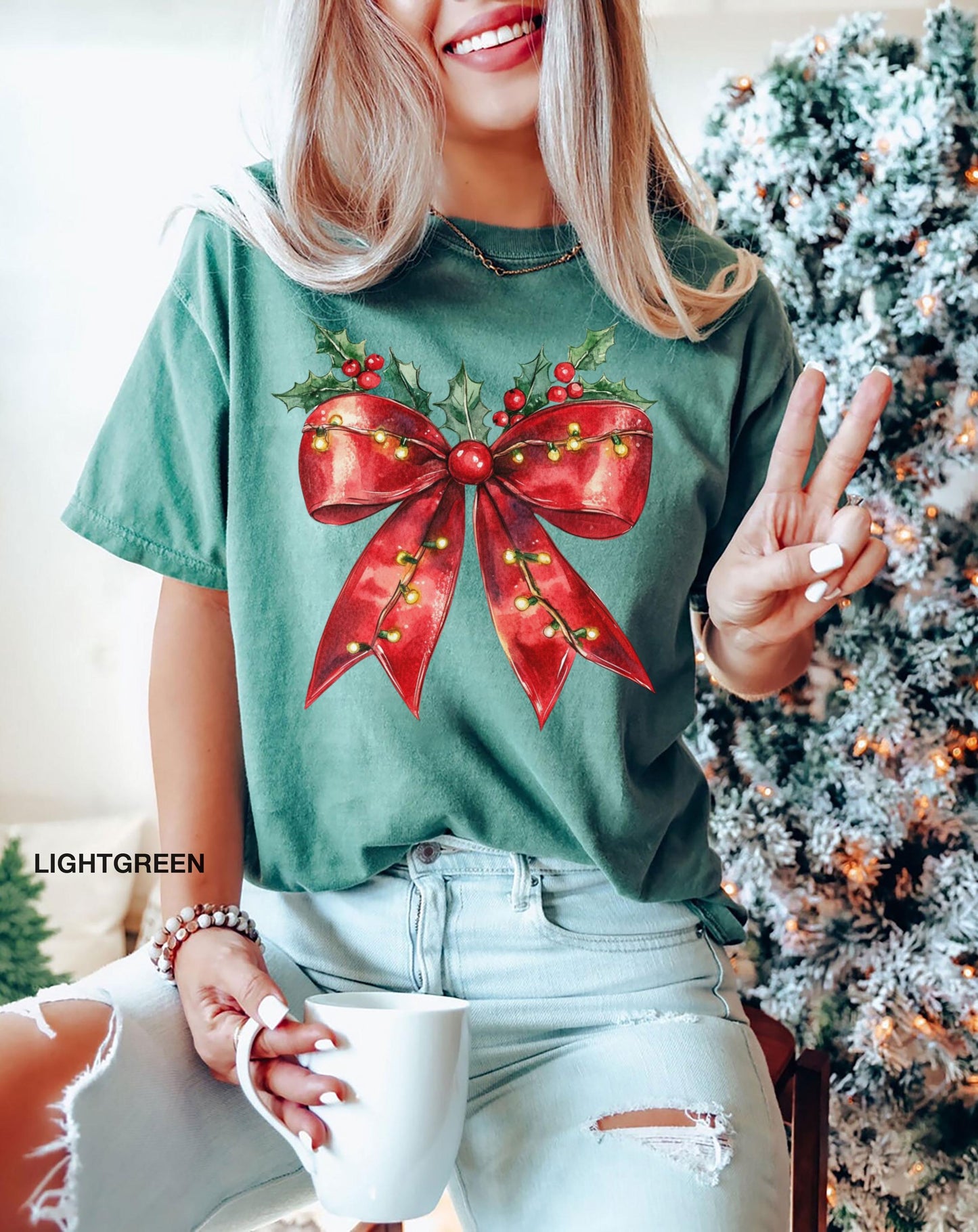 Comfort Colors Christmas Bow Shirt, Coquette Bow Shirts, Christmas Girly Tees, Christmas Gift, Christmas Retro Tee, Xmas Coquette Shirts