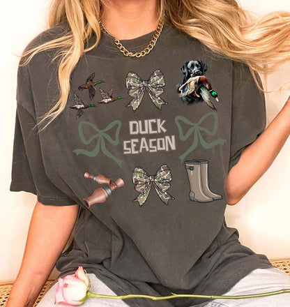 Comfort Colors Camo Coquette Bow Shirt, Duck Season Shirt, Girls Camo Bow Shirt Shirt, Hunting Sublimation For Tees, Coquette Bow Shirt, Camo Dude Print Shirt