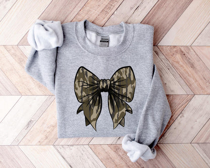 Camo Bow Sweatshirt, Camo Coquette Bow Shirt, Duck Hunting Shirt, Old School Camo Shirt, Fall Shirt, Women'S Camouflage Bow Shirt,Camo Shirt