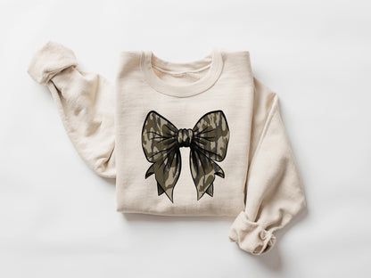 Camo Bow Sweatshirt, Camo Coquette Bow Shirt, Duck Hunting Shirt, Old School Camo Shirt, Fall Shirt, Women'S Camouflage Bow Shirt,Camo Shirt