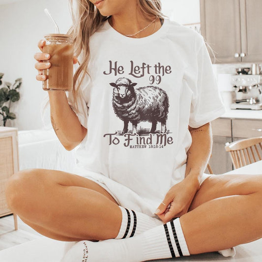 He Left The 99 Bible Verse Comfort Colors Shirt, Christian Religious Jesus, Faith Lost Sheep