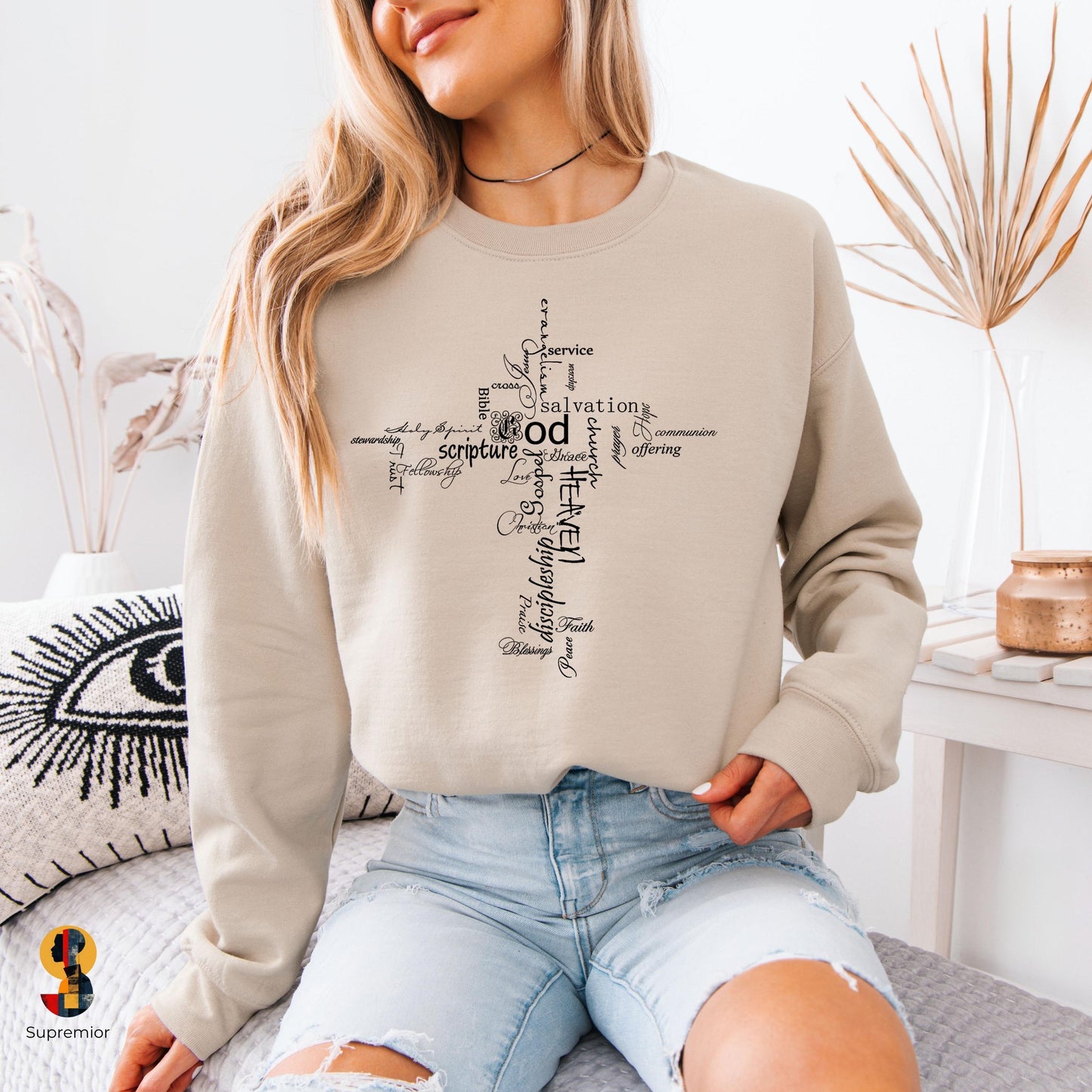 Christian Cross Bible Verse Sweatshirt, John 14:6 Faith Jesus Is King, Religious Gift For Him Her