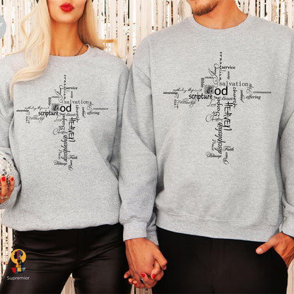 Christian Cross Bible Verse Sweatshirt, John 14:6 Faith Jesus Is King, Religious Gift For Him Her