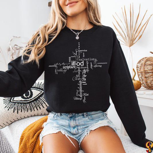 Christian Cross Bible Verse Sweatshirt, John 14:6 Faith Jesus Is King, Religious Gift For Him Her