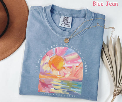 Christian His Mercies Are New Every Morning Bible Verse Comfort Colors Shirt, Religious Women Gift Faith Tee Christian Gifts Jesus