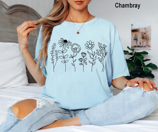 Wildflower Floral Cottagecore Comfort Colors Shirt, Botanical Flower Nature, Wildflower Wild Flower