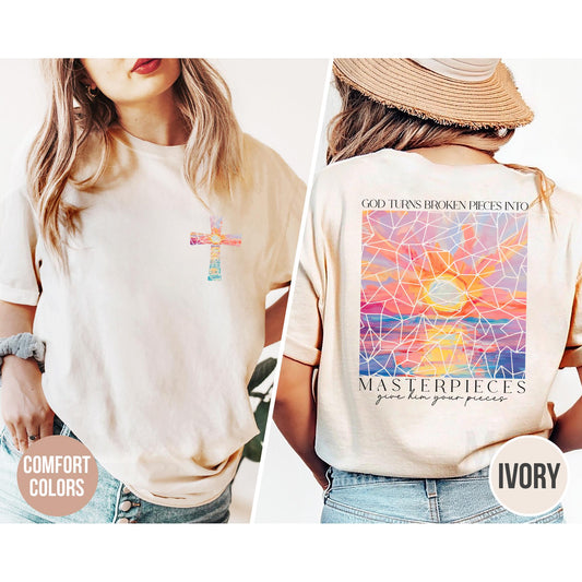 Religious Christian Inspirational Faithful Comfort Colors Shirt, Bible Verse God Turns Broken Pieces Into Masterpieces